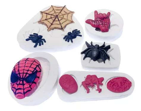molde silicone tema homem aranha confeitaria resina 5 peças parcelamento sem juros