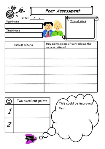 Self Assessment And Peer Assessment Sheets Teaching Resources