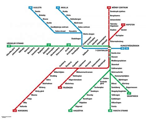 Karte Der Stockholmer U Bahn U Bahn Linien Und U Bahn Stationen Von