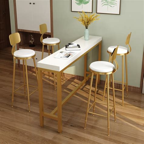 Nordic Solid Wood Wrought Iron Bar Table Against The Wall High Stool