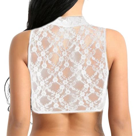 Buy WSS Women S Sheer Mesh See Through Sleeveless Crop Tops Casual Lace