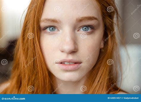 Portrait Of Tender Natural Beautiful Redhead Girl Stock Image Image 63051457