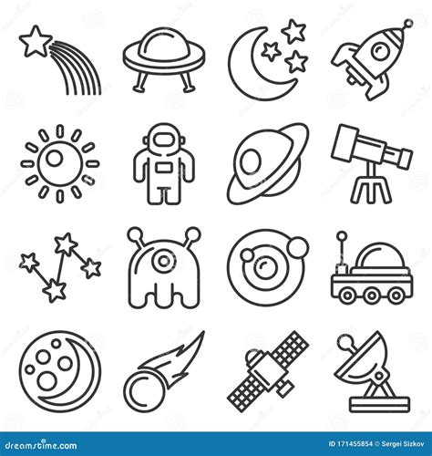 Space Icon Set On White Background Line Style Vector Stock Vector