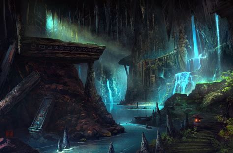 Cave Nagas Сергей Забелин Art Fantasy Landscape Concept Art