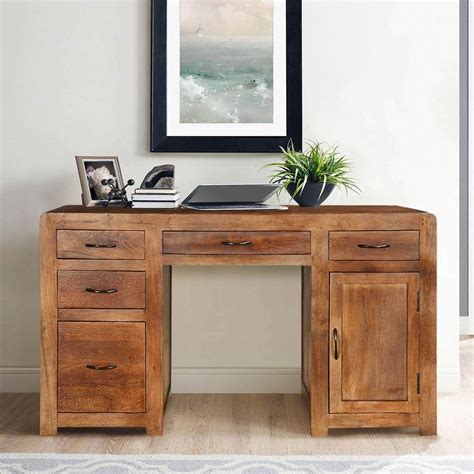 Sedona Solid Mango Wood Home Office Desks With File Cabinets