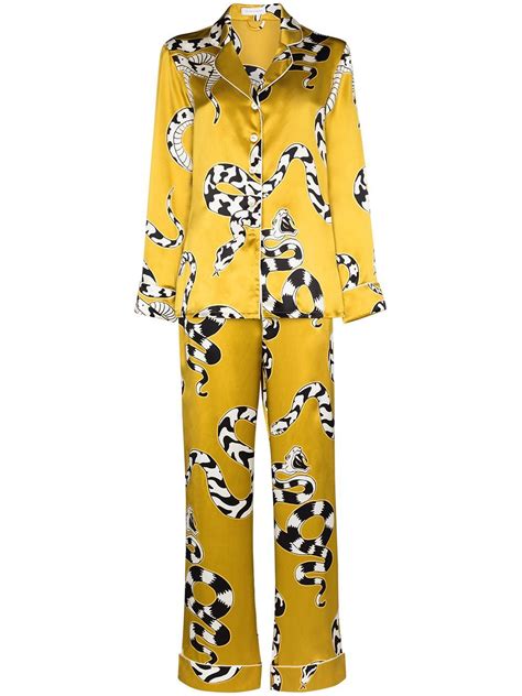 Olivia Von Halle Lila Seduction Snake Print Silk Pyjamas Gold Silk