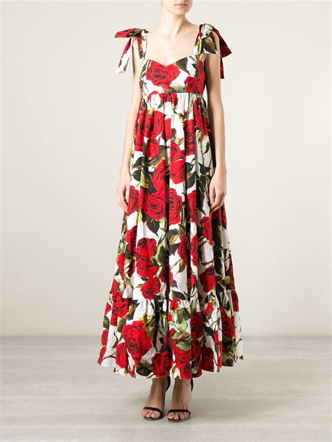Lyst Dolce And Gabbana Rose Print Gown In Pink