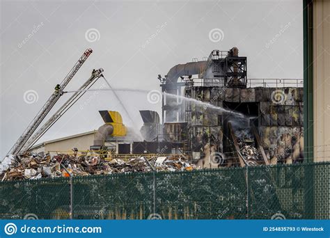 Industrial Site Damaged By Fire Stock Image Image Of Engine Helmet