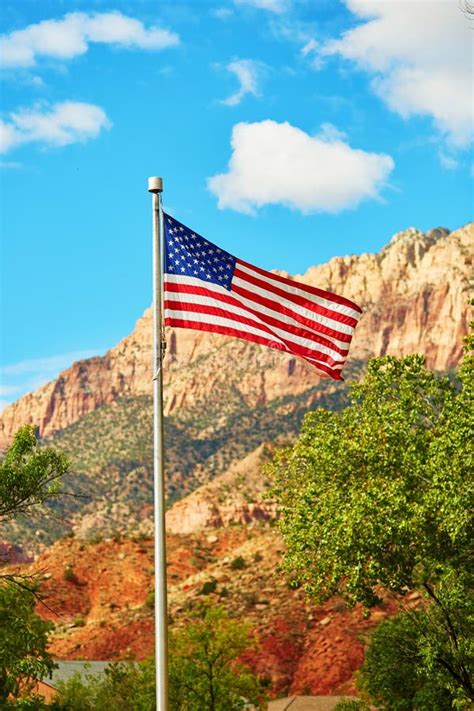 American Flag In Zion National Park Stock Photo Image Of Flag Nature