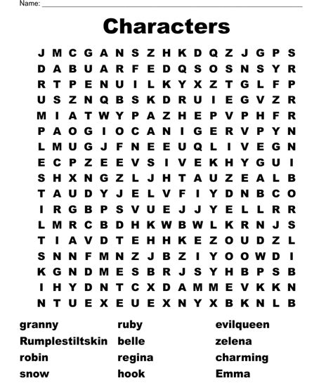 Characters Word Search Wordmint