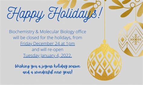 Holiday Office Closure Department Of Biochemistry