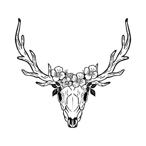 Premium Vector Animal Deer Skull Head With Floral Design In 2024