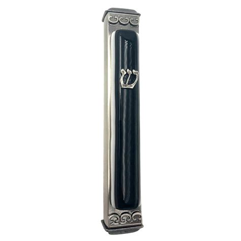 Jewish Ts Black Glass Metal Mezuzah