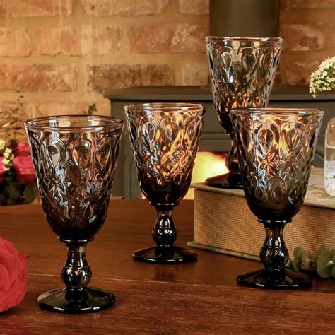 Set Of Four Smoked Grey Alfresco Wine Goblets By Dibor Colored Wine Glasses Grey Glass Wine