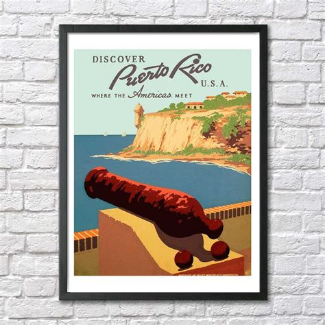 Puerto Rico Vintage Travel Poster Print Old San Juan Antique Etsy
