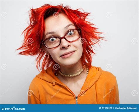 Close Up Portrait Of A Crazy Young Redheaded Girl Stock Photo Image