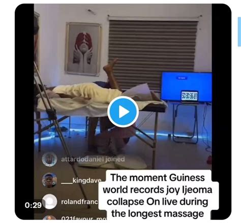 joyce ijeoma collapses while attempting guinness world record for longest body massage video