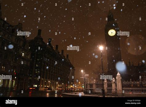 Big Ben In A Snow Scene In Central London Early This Morning London