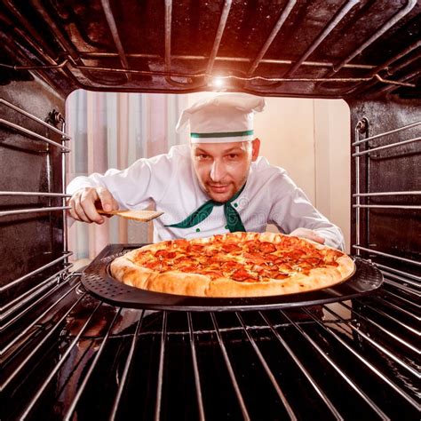 Chef Cooking Pizza In The Oven Stock Image Image Of Foodie Hold