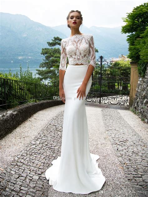 Including perfect wedding dress, pink wedding gowns and sequin wedding dress. Half Sleeves Two Piece Mermaid Wedding Dresses 2017 Milla ...