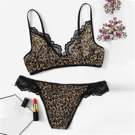 women underwear set sexy lace leopard bra set print bra with thong sleepwear lingerie set s 2xl