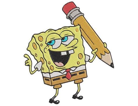 Spongebob Squarepants With Pencil Embroidery Design Spongebob