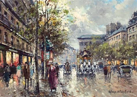 Antoine Blanchard Paris Street With Horse Drawn Carriages Mutualart