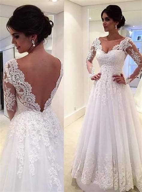 Elegant A Line Long Sleeves Sweetheart Lace Wedding Dresses Long