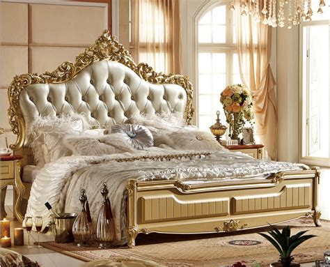 Luxury Hand Carving Golden Color Wood Bed 0211 In Beds From Furniture