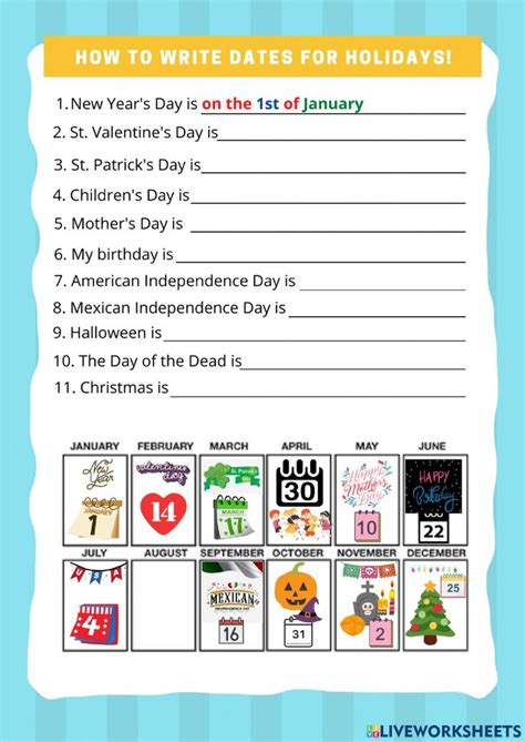 Dates For Holidays Worksheet Holiday Worksheets English Lesson Plans