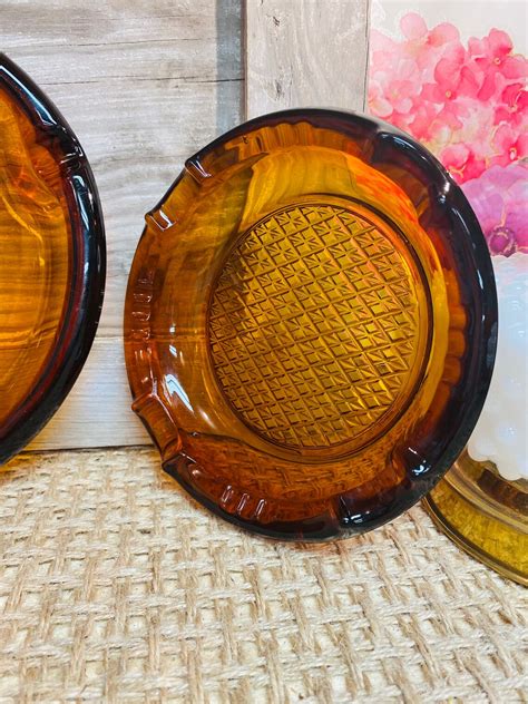 Vintage Mid Century Amber Large Glass Ashtray Pipe Cigar Etsy