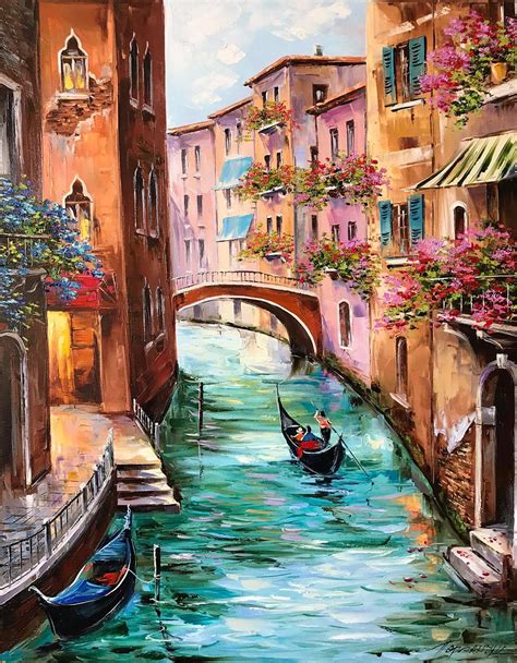 Venice Italy Painting Original Canvas Art Gondola Boat Etsy