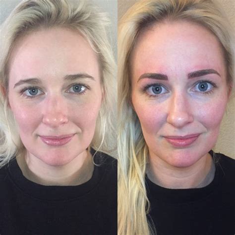 Microblading Before And After Picture With Blonde Hair And Dark Brows