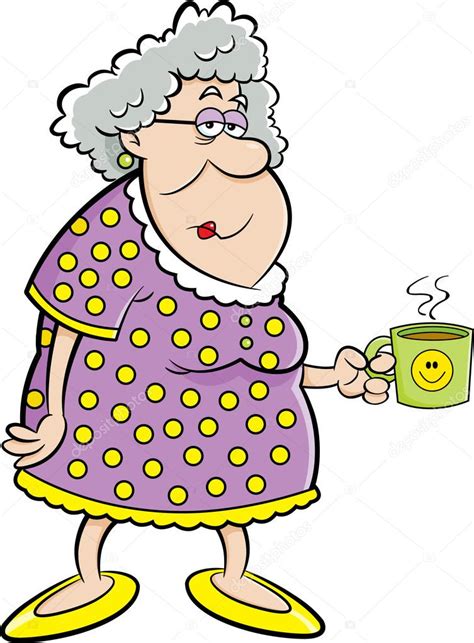 Cartoon Old Lady Holding A Coffee Mug Stock Vector Image By ©kenbenner