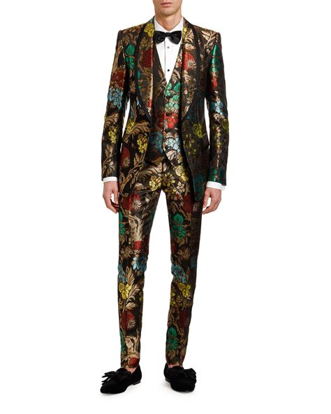 Dolce And Gabbana Mens Multi Floral Jacquard Three Piece Evening Suit