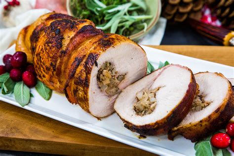 Bacon Wrapped Turkey Breast Stuffed With Pear Hash
