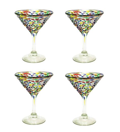 Handcrafted Recycled Glass Confetti Martini Glasses Set Of 4 Wind And Weather