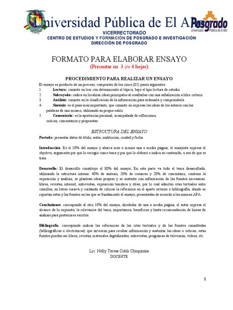 Formato De Ensayo Para Combinar Pdf Ensayos Bibliografía