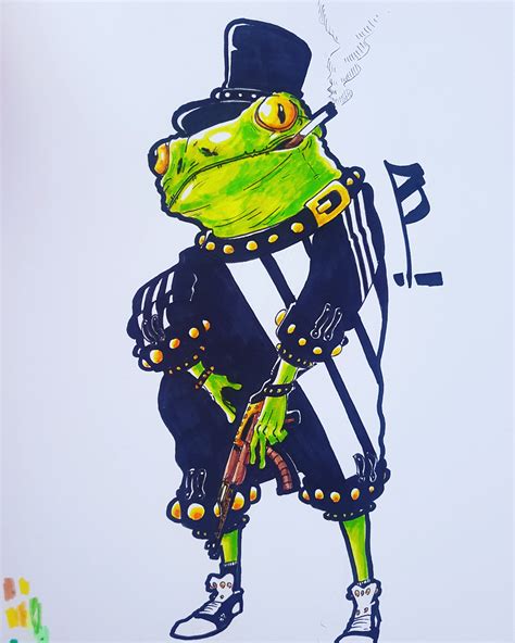 A Frog With A Gun Drawing