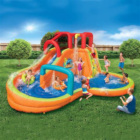 Product title banzai surf rider aqua park (inflatable water slide backyard summer fun pool) average rating: Inflatable Water Slides Lazy River Adventure Park with ...