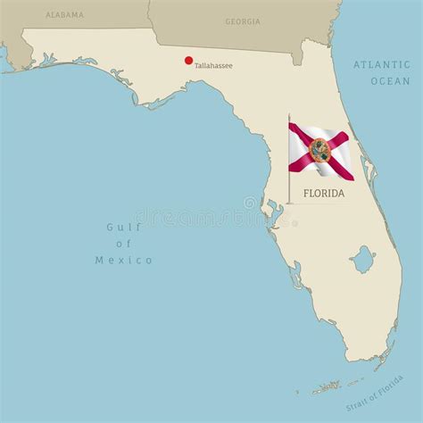 Mapa Altamente Detallado De Florida Con Bandera Ondulante Ilustración