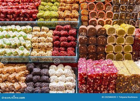 Traditional Turkish Delight Sweets On Grand Bazaar Istanbul Stock Image Image Of Pile Snack