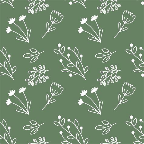 Seamless Pattern With Doodle Style Flowers Green Wallpaper For Sewing