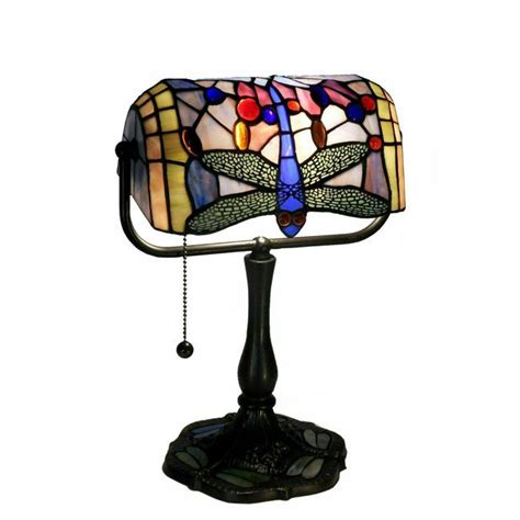 New Bronze Tiffany Dragonfly Stained Glass Bankers Desk Lamp Or End