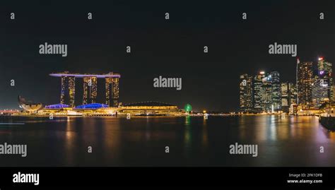 Panorama Cityscape Of Singapore City Skyline Marina Bay Sands From