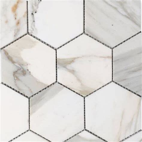 Calacatta Gold Marble 4 Inch Hexagon Mosaic Tile Honed Stone Center