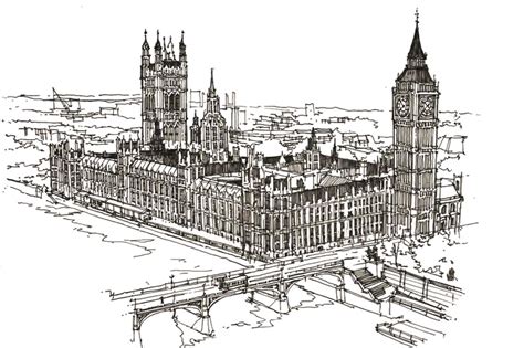 Black cab (or hackney carriage). Art Therapy coloring page London : Westminster and Big Ben 12