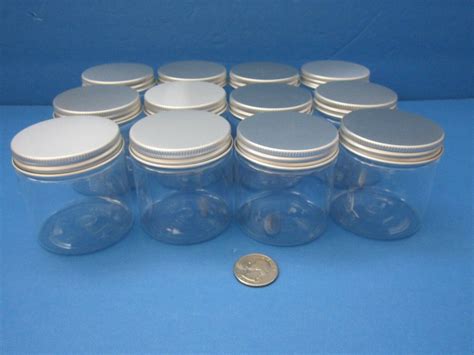 4 oz 12 Pk King PET Clear Plastic Jars w Aluminum Caps Lids Creams