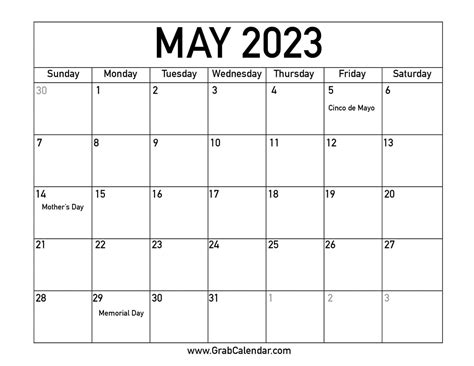 May 2023 Calendar Printable Pdf Blank Free Templates Calnedar 2021 To