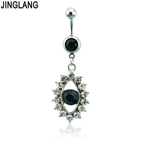 Jinglang New Belly Button Rings 316l Stainless Steel Barbell Dangle White Rhinestone Eye Navel